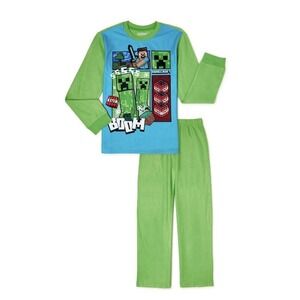 MINECRAFT Boys Pajama Set Size Small 6/7‎ 2 Piece PJs Kids Sleepwear Flannel NWT